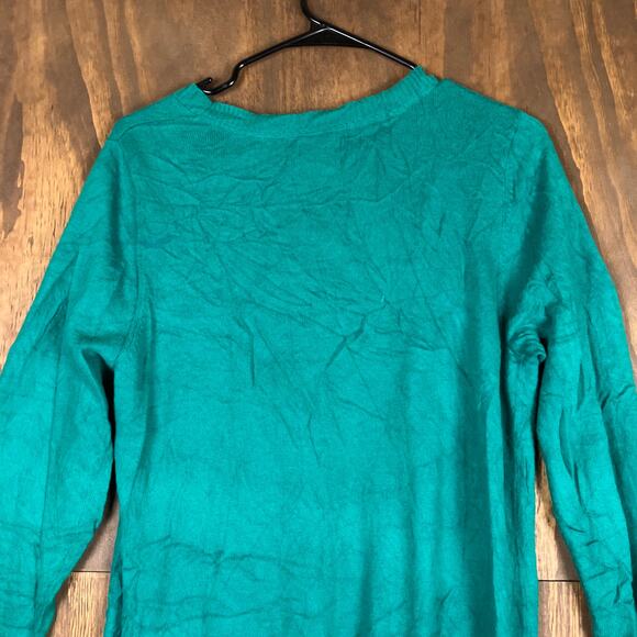 LL Bean Women Sweater Teal Open Cardigan Button Front Pockets Cashmere Blend M - Picture 10 of 11